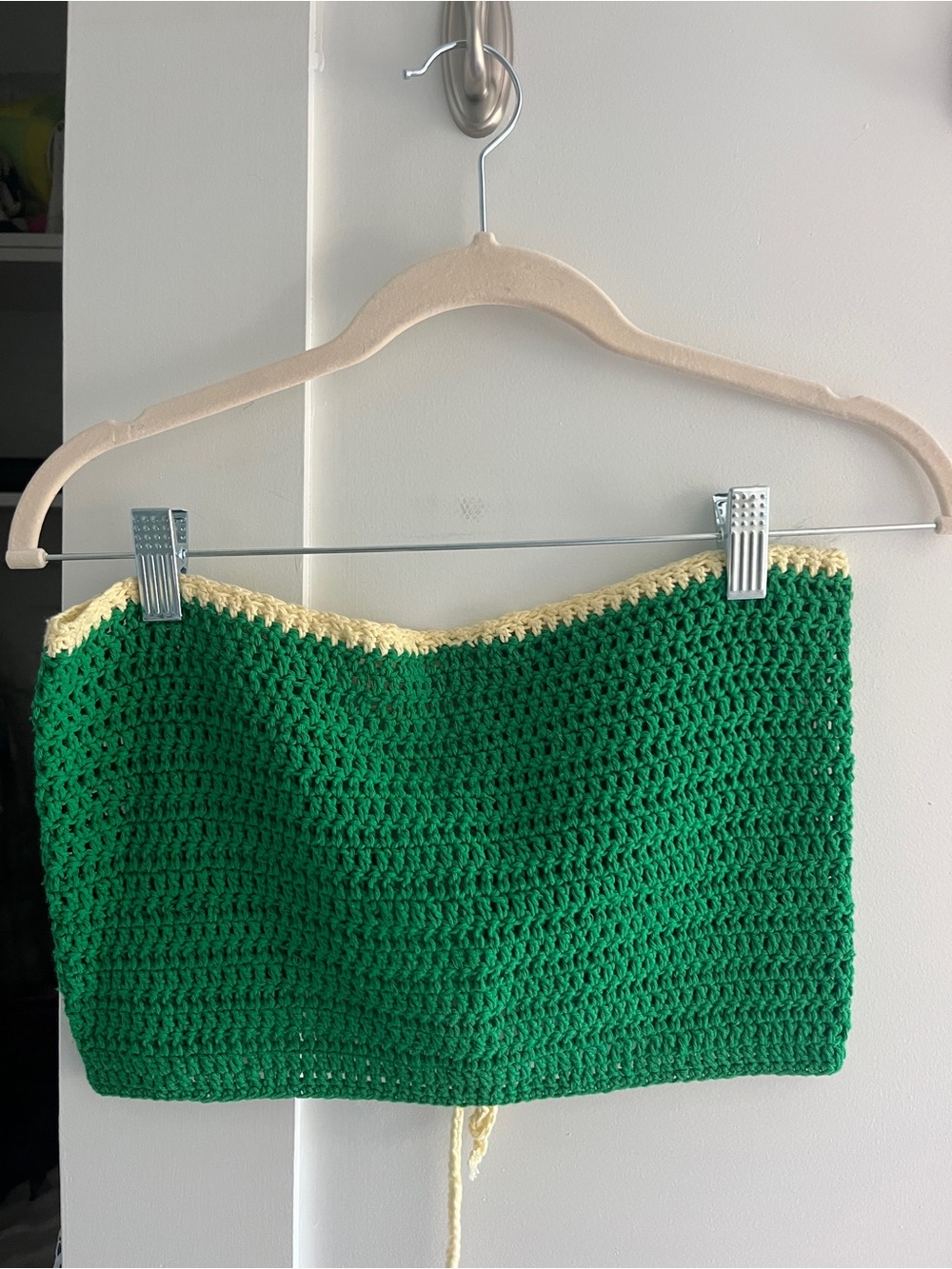 Green Crochet Strapless Strapless Top with Cream Trim